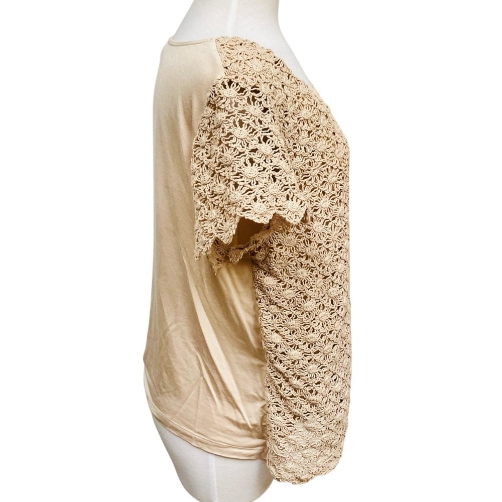 Flint & Moss Beige Tan Crochet Bohemian Short Sleeve Top Women's Size XL - Picture 3 of 7